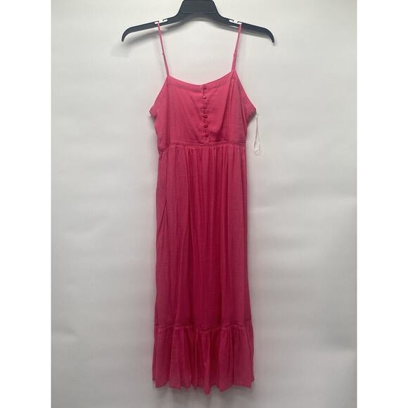 Love Tree Women’s Smocked Back Ruffled Hem Midi Dress Size L Pink Summer Beach - Picture 1 of 8
